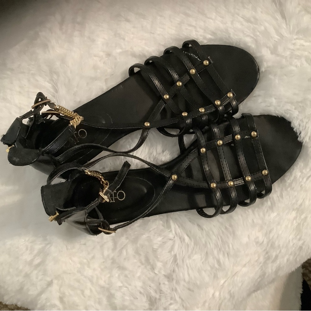 Womens black leather sandals